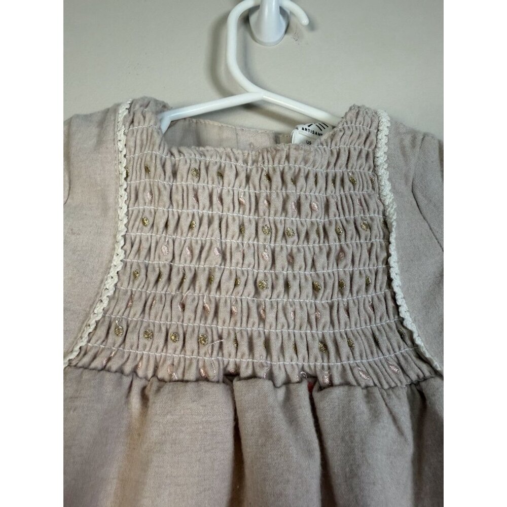 Artisan NY Dress long Sleeve Beige Smocked Baby Dress Polka Dot Detail 12 Months - Picture 2 of 10